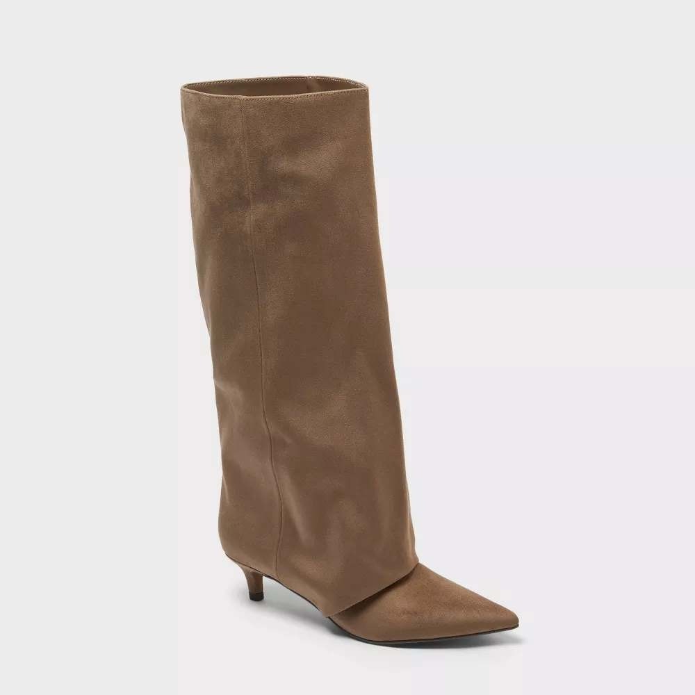 A New Day Bianca Tall Boots Dark Taupe Faux Suede Louis Heel 8.5 NEW